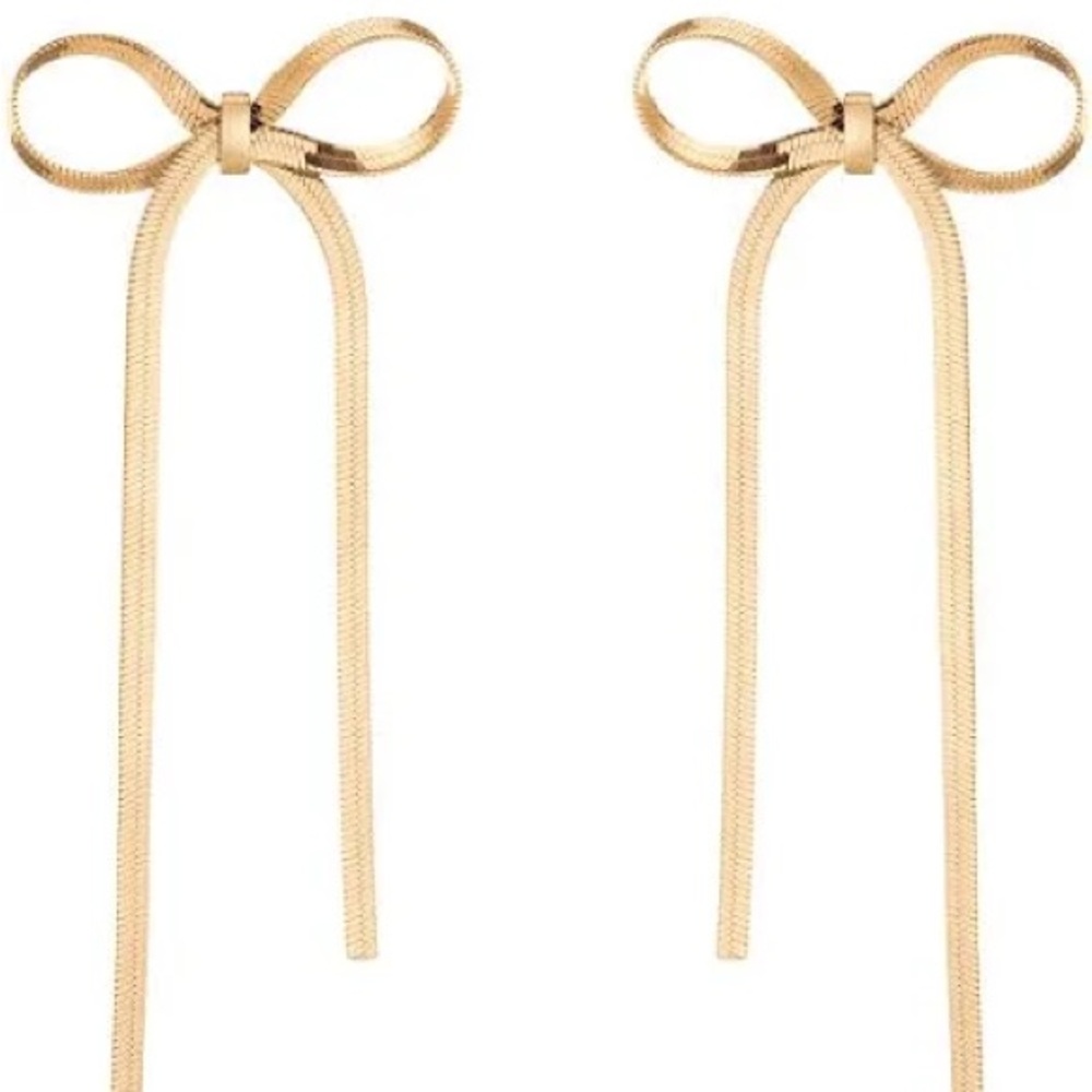 NWOT Gold Bow Stud Drop Earrings